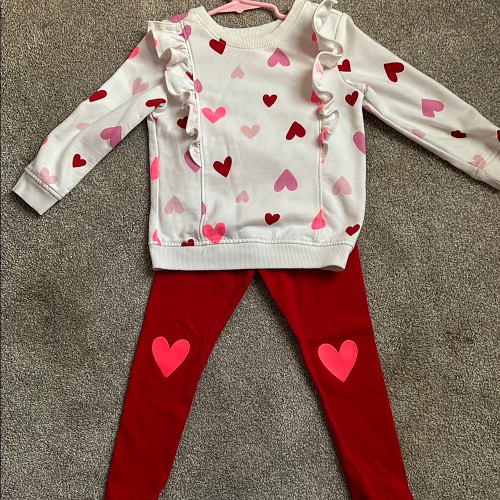 Heart Print Ruffle Sweatshirt and Leggings Set